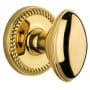 Grandeur Newport Solid Brass Rose Passage Door Knob Set with Eden Prairie Knob and 2-3/8" Backset Polished Brass