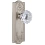 Grandeur Parthenon Solid Brass Rose Passage Door Knob Set with Fontainebleau Crystal Knob and 2-3/8" Backset Satin Nickel