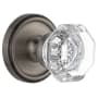 Grandeur Georgetown Solid Brass Rose Passage Door Knob Set with Chambord Crystal Knob and 2-3/8" Backset Antique Pewter
