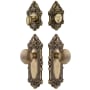 Grandeur Grande Victorian Solid Brass Single Cylinder Keyed Entry Knobset and Deadbolt Combo Pack with Fifth Avenue Knob and 2-3/8" Backset Vintage Brass