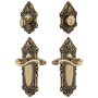 Grandeur Grande Victorian Solid Brass Right Handed Single Cylinder Keyed Entry Leverset and Deadbolt Combo Pack with Portofino Lever and 2-3/8" Backset Vintage Brass