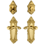 Grandeur Grande Victorian Solid Brass Right Handed Single Cylinder Keyed Entry Leverset and Deadbolt Combo Pack with Portofino Lever and 2-3/8" Backset Lifetime Brass