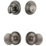 Grandeur Georgetown Solid Brass Single Cylinder Keyed Entry Knobset and Deadbolt Combo Pack with Fifth Avenue Knob and 2-3/8" Backset Antique Pewter