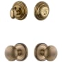 Grandeur Georgetown Solid Brass Single Cylinder Keyed Entry Knobset and Deadbolt Combo Pack with Fifth Avenue Knob and 2-3/8" Backset Vintage Brass