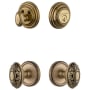Grandeur Georgetown Solid Brass Single Cylinder Keyed Entry Knobset and Deadbolt Combo Pack with Grande Victorian Knob and 2-3/8" Backset Vintage Brass