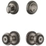 Grandeur Newport Solid Brass Single Cylinder Keyed Entry Knobset and Deadbolt Combo Pack with Parthenon Knob and 2-3/8" Backset Antique Pewter