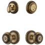 Grandeur Newport Solid Brass Single Cylinder Keyed Entry Knobset and Deadbolt Combo Pack with Parthenon Knob and 2-3/8" Backset Vintage Brass
