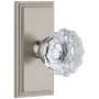 Grandeur Carre Solid Brass Rose Privacy Door Knob Set with Fontainebleau Crystal Knob and 2-3/8" Backset Satin Nickel