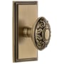 Grandeur Carre Solid Brass Rose Privacy Door Knob Set with Grande Victorian Knob and 2-3/8" Backset Vintage Brass