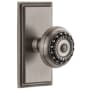 Grandeur Carre Solid Brass Rose Privacy Door Knob Set with Parthenon Knob and 2-3/4" Backset Antique Pewter