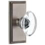 Grandeur Carre Solid Brass Rose Privacy Door Knob Set with Provence Crystal Knob and 2-3/8" Backset Antique Pewter