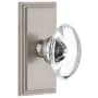Grandeur Carre Solid Brass Rose Privacy Door Knob Set with Provence Crystal Knob and 2-3/4" Backset Satin Nickel