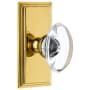 Grandeur Carre Solid Brass Rose Privacy Door Knob Set with Provence Crystal Knob and 2-3/8" Backset Polished Brass