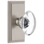 Grandeur Carre Solid Brass Rose Privacy Door Knob Set with Provence Crystal Knob and 2-3/8" Backset Satin Nickel