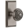 Grandeur Carre Solid Brass Rose Privacy Door Knob Set with Windsor Knob and 2-3/4" Backset Antique Pewter