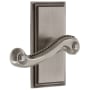 Grandeur Carre Solid Brass Rose Right Handed Privacy Door Lever Set with Newport Lever and 2-3/8" Backset Antique Pewter