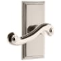 Grandeur Carre Solid Brass Rose Right Handed Privacy Door Lever Set with Newport Lever and 2-3/4" Backset Polished Nickel