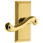 Grandeur Carre Solid Brass Rose Right Handed Privacy Door Lever Set with Newport Lever and 2-3/8" Backset Polished Brass