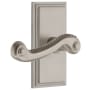 Grandeur Carre Solid Brass Rose Right Handed Privacy Door Lever Set with Newport Lever and 2-3/8" Backset Satin Nickel