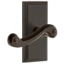 Grandeur Carre Solid Brass Rose Right Handed Privacy Door Lever Set with Newport Lever and 2-3/8" Backset Timeless Bronze