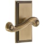 Grandeur Carre Solid Brass Rose Right Handed Privacy Door Lever Set with Newport Lever and 2-3/8" Backset Vintage Brass