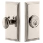Grandeur Carre Solid Brass Rose Passage Door Knob Set with Circulaire Knob and 2-3/8" Backset Polished Nickel