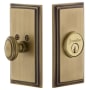 Grandeur Carre Solid Brass Rose Passage Door Knob Set with Circulaire Knob and 2-3/8" Backset Vintage Brass