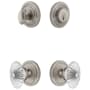 Grandeur Circulaire Solid Brass Single Cylinder Keyed Entry Knobset and Deadbolt Combo Pack with Burgundy Crystal Knob and 2-3/8" Backset Satin Nickel