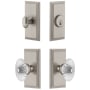 Grandeur Carre Solid Brass Single Cylinder Keyed Entry Knobset and Deadbolt Combo Pack with Burgundy Crystal Knob and 2-3/8" Backset Satin Nickel