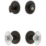 Grandeur Circulaire Solid Brass Single Cylinder Keyed Entry Knobset and Deadbolt Combo Pack with Burgundy Crystal Knob and 2-3/8" Backset Timeless Bronze