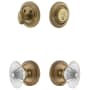 Grandeur Circulaire Solid Brass Single Cylinder Keyed Entry Knobset and Deadbolt Combo Pack with Burgundy Crystal Knob and 2-3/8" Backset Vintage Brass