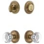 Grandeur Circulaire Solid Brass Single Cylinder Keyed Entry Knobset and Deadbolt Combo Pack with Chambord Crystal Knob and 2-3/4" Backset Vintage Brass