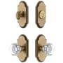 Grandeur Arc Solid Brass Single Cylinder Keyed Entry Knobset and Deadbolt Combo Pack with Chambord Crystal Knob and 2-3/8" Backset Vintage Brass
