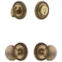 Grandeur Soleil Solid Brass Single Cylinder Keyed Entry Knobset and Deadbolt Combo Pack with Fifth Avenue Knob and 2-3/8" Backset Vintage Brass