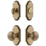 Grandeur Arc Solid Brass Single Cylinder Keyed Entry Knobset and Deadbolt Combo Pack with Fifth Avenue Knob and 2-3/8" Backset Vintage Brass