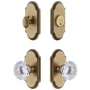 Grandeur Arc Solid Brass Single Cylinder Keyed Entry Knobset and Deadbolt Combo Pack with Fontainebleau Crystal Knob and 2-3/4" Backset Vintage Brass