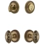 Grandeur Soleil Solid Brass Single Cylinder Keyed Entry Knobset and Deadbolt Combo Pack with Grande Victorian Knob and 2-3/4" Backset Vintage Brass