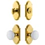 Grandeur Arc Solid Brass Single Cylinder Keyed Entry Knobset and Deadbolt Combo Pack with Hyde Park Knob and 2-3/8" Backset Lifetime Brass