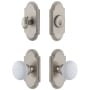 Grandeur Arc Solid Brass Single Cylinder Keyed Entry Knobset and Deadbolt Combo Pack with Hyde Park Knob and 2-3/8" Backset Satin Nickel