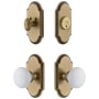 Grandeur Arc Solid Brass Single Cylinder Keyed Entry Knobset and Deadbolt Combo Pack with Hyde Park Knob and 2-3/8" Backset Vintage Brass