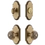 Grandeur Arc Solid Brass Single Cylinder Keyed Entry Knobset and Deadbolt Combo Pack with Windsor Knob and 2-3/4" Backset Vintage Brass