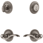 Grandeur Circulaire Solid Brass Left Handed Single Cylinder Keyed Entry Leverset and Deadbolt Combo Pack with Bellagio Lever and 2-3/8" Backset Antique Pewter