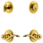 Grandeur Circulaire Solid Brass Left Handed Single Cylinder Keyed Entry Leverset and Deadbolt Combo Pack with Bellagio Lever and 2-3/8" Backset Lifetime Brass