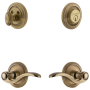 Grandeur Circulaire Solid Brass Left Handed Single Cylinder Keyed Entry Leverset and Deadbolt Combo Pack with Bellagio Lever and 2-3/8" Backset Vintage Brass