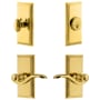 Grandeur Carre Solid Brass Right Handed Single Cylinder Keyed Entry Leverset and Deadbolt Combo Pack with Bellagio Lever and 2-3/8" Backset Lifetime Brass