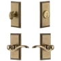 Grandeur Carre Solid Brass Right Handed Single Cylinder Keyed Entry Leverset and Deadbolt Combo Pack with Bellagio Lever and 2-3/8" Backset Vintage Brass