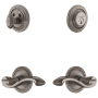 Grandeur Circulaire Solid Brass Right Handed Single Cylinder Keyed Entry Leverset and Deadbolt Combo Pack with Portofino Lever and 2-3/4" Backset Antique Pewter