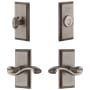 Grandeur Carre Solid Brass Right Handed Single Cylinder Keyed Entry Leverset and Deadbolt Combo Pack with Portofino Lever and 2-3/4" Backset Antique Pewter
