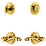 Grandeur Circulaire Solid Brass Right Handed Single Cylinder Keyed Entry Leverset and Deadbolt Combo Pack with Portofino Lever and 2-3/4" Backset Lifetime Brass