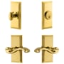 Grandeur Carre Solid Brass Right Handed Single Cylinder Keyed Entry Leverset and Deadbolt Combo Pack with Portofino Lever and 2-3/4" Backset Lifetime Brass